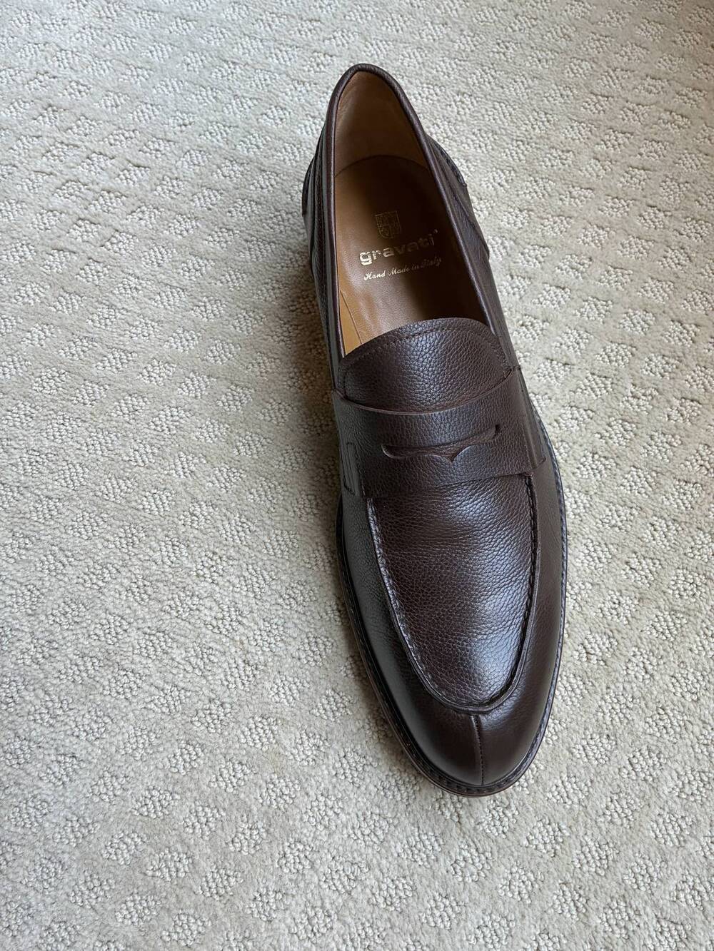 NEW GRAVATI men's tumbled calf loafer in dark brown